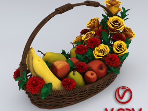 basket with flowers and fruits 3Dモデル