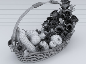 basket with flowers and fruits 3Dモデル