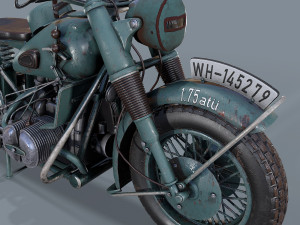 german motorcycle r 75 schwarz grau ww2 Modelo 3D