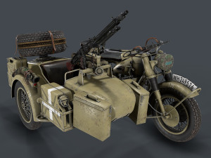 german motorcycle with sidecar ww2 3D Model