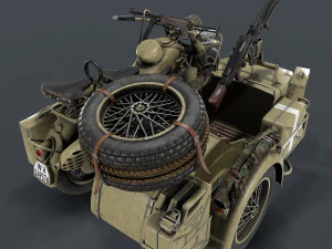 german motorcycle with sidecar ww2 3D Model
