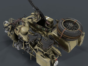 german motorcycle with sidecar ww2 3D Модель