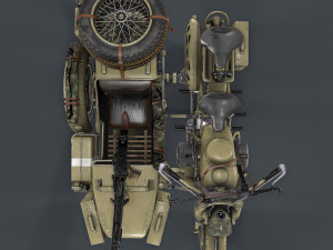 german motorcycle with sidecar ww2 3D Модель