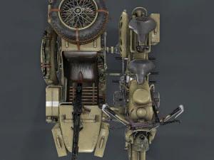 german motorcycle with sidecar ww2 3D Model