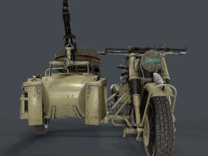 german motorcycle with sidecar ww2 3D Model