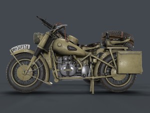 german motorcycle with sidecar ww2 3D Модель
