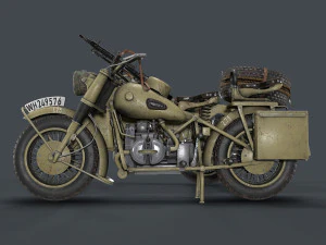german motorcycle with sidecar ww2 3D Model