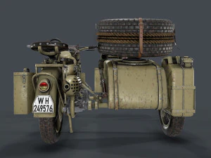 german motorcycle with sidecar ww2 3D Model