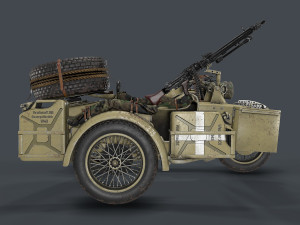 german motorcycle with sidecar ww2 3D Модель