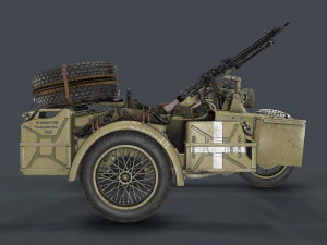 german motorcycle with sidecar ww2 3D Model