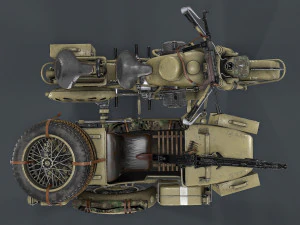 german motorcycle with sidecar ww2 3D Model