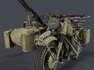 german motorcycle with sidecar ww2 3D Model