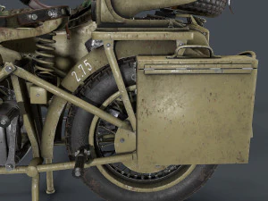 german motorcycle with sidecar ww2 3D Model
