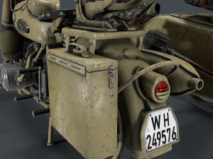 german motorcycle with sidecar ww2 3D Model
