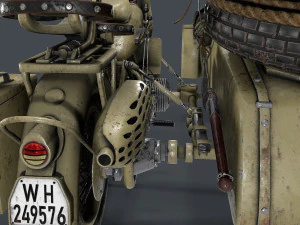 german motorcycle with sidecar ww2 3D Model