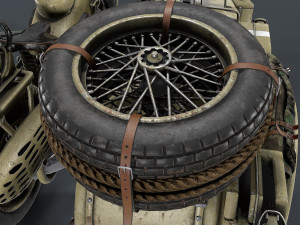 german motorcycle with sidecar ww2 3D Модель