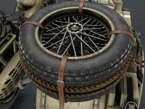 german motorcycle with sidecar ww2 3D Model