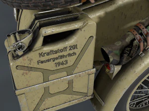 german motorcycle with sidecar ww2 3D Model