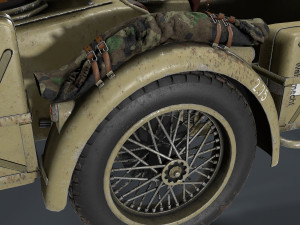 german motorcycle with sidecar ww2 3D Модель