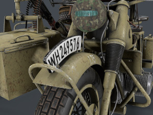 german motorcycle with sidecar ww2 3D Модель