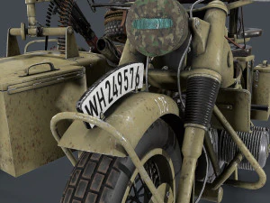 german motorcycle with sidecar ww2 3D Model
