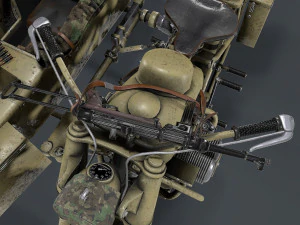 german motorcycle with sidecar ww2 3D Model
