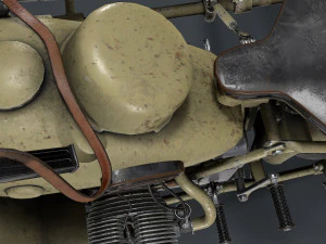 german motorcycle with sidecar ww2 3D Model