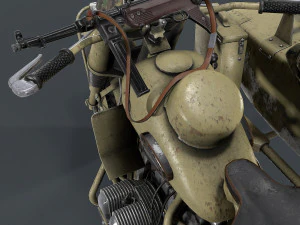 german motorcycle with sidecar ww2 3D Model