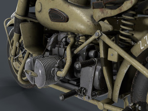 german motorcycle with sidecar ww2 3D Модель