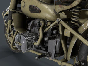german motorcycle with sidecar ww2 3D Model