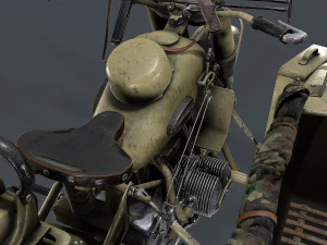 german motorcycle with sidecar ww2 3D Model