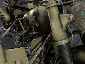 german motorcycle with sidecar ww2 3D Model