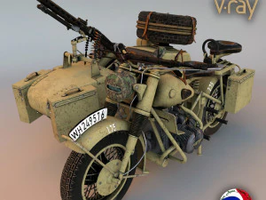 german motorcycle with sidecar ww2 3D Model