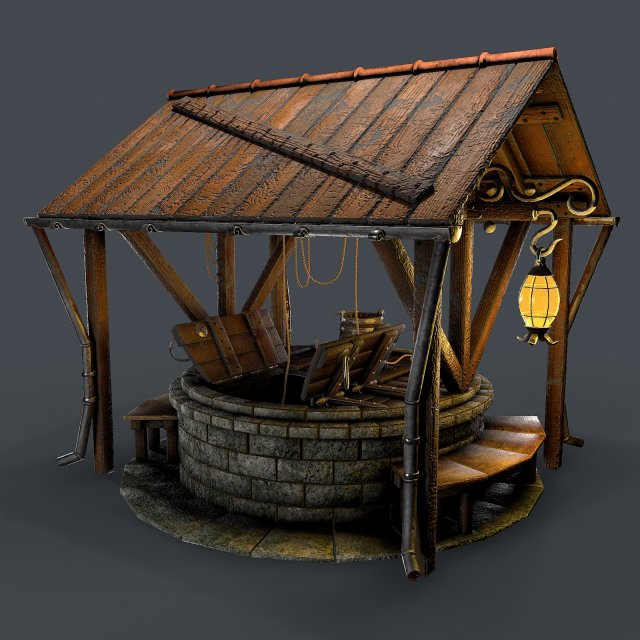 stone well 3D Model .c4d .max .obj .3ds .fbx .stl .blend 