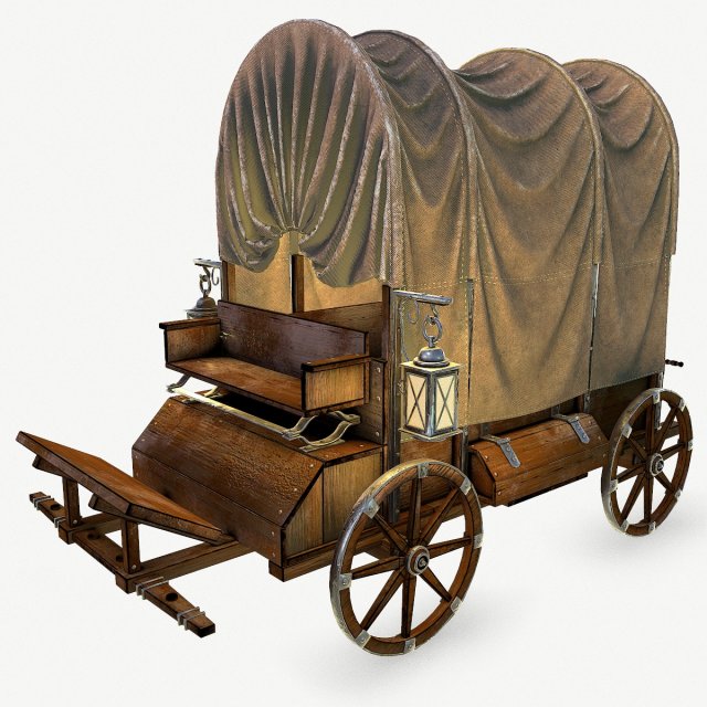 wooden covered cart 3D-Modell .c4d .max .obj .3ds .fbx .stl .blend 