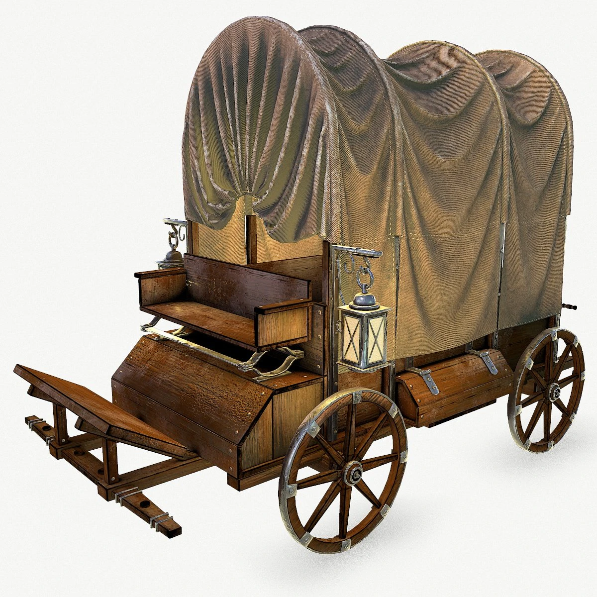 wooden covered cart 3D Model .c4d .max .obj .3ds .fbx .stl .blend