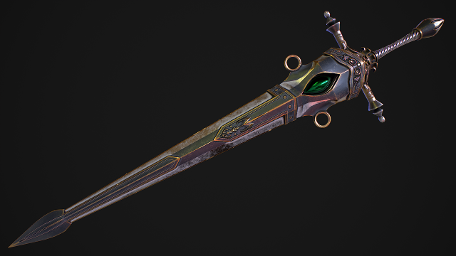 Fantasy Sword 26 With Scabbard 3D Модель .c4d .max .obj .3ds .fbx .stl .blend 