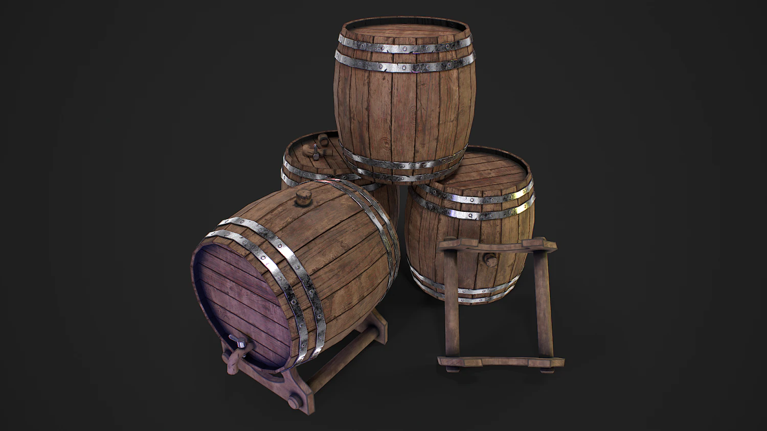 Beer barrels 3D Model .c4d .max .obj .3ds .fbx .stl .blend 