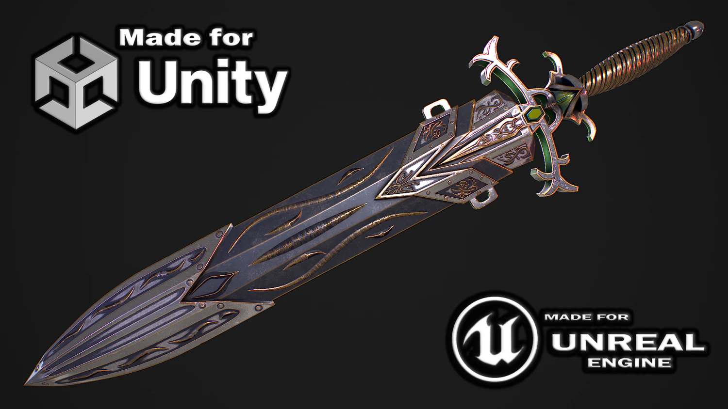 Fantasy Sword 29 With Scabbard 3D Model .c4d .max .obj .3ds .fbx .stl .blend 