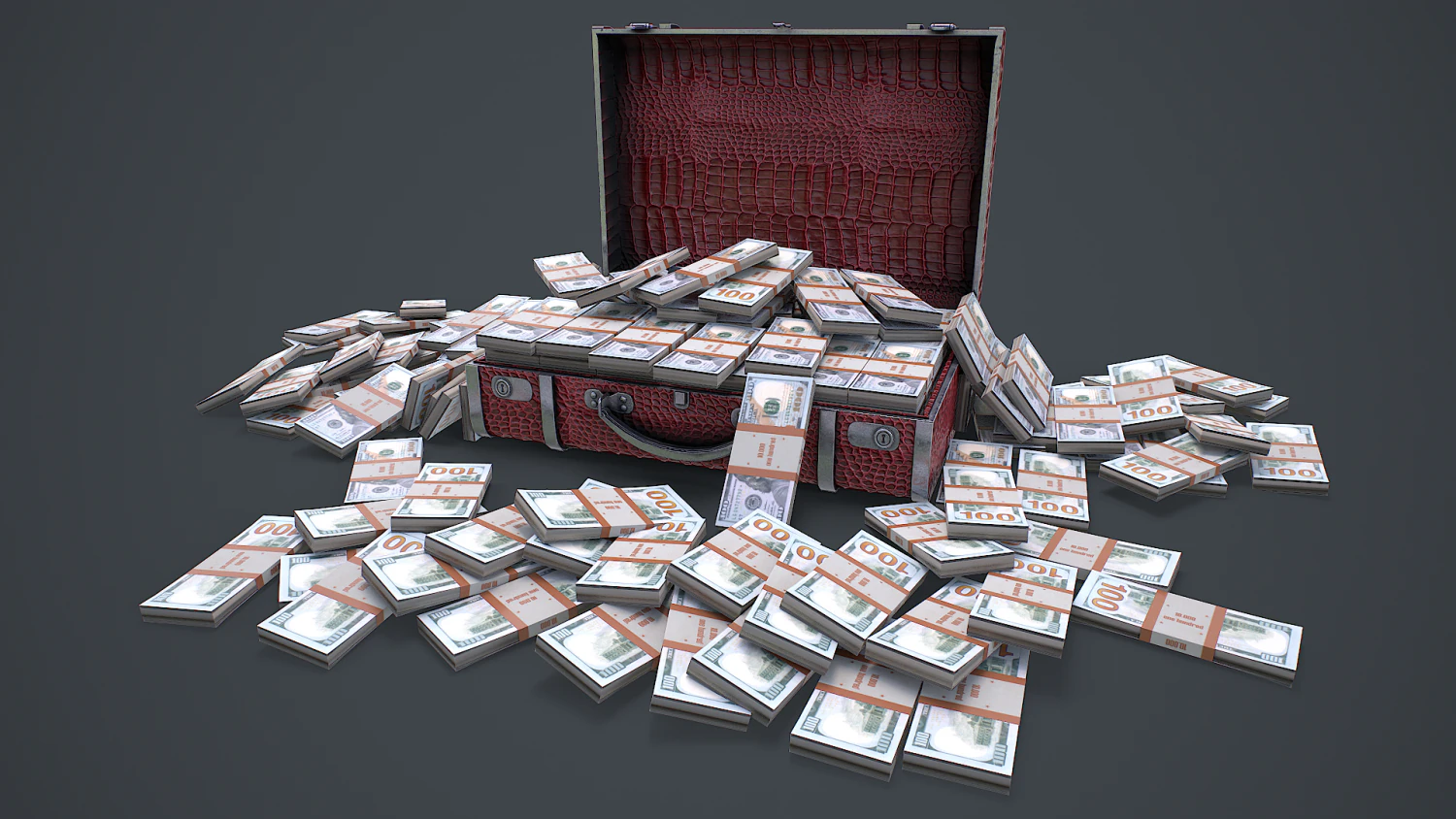 Suitcase With Money 3D Model .c4d .max .obj .3ds .fbx .stl .blend 