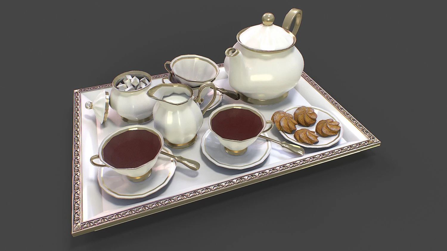 Tea Set 3D Model .c4d .max .obj .3ds .fbx .stl .blend 