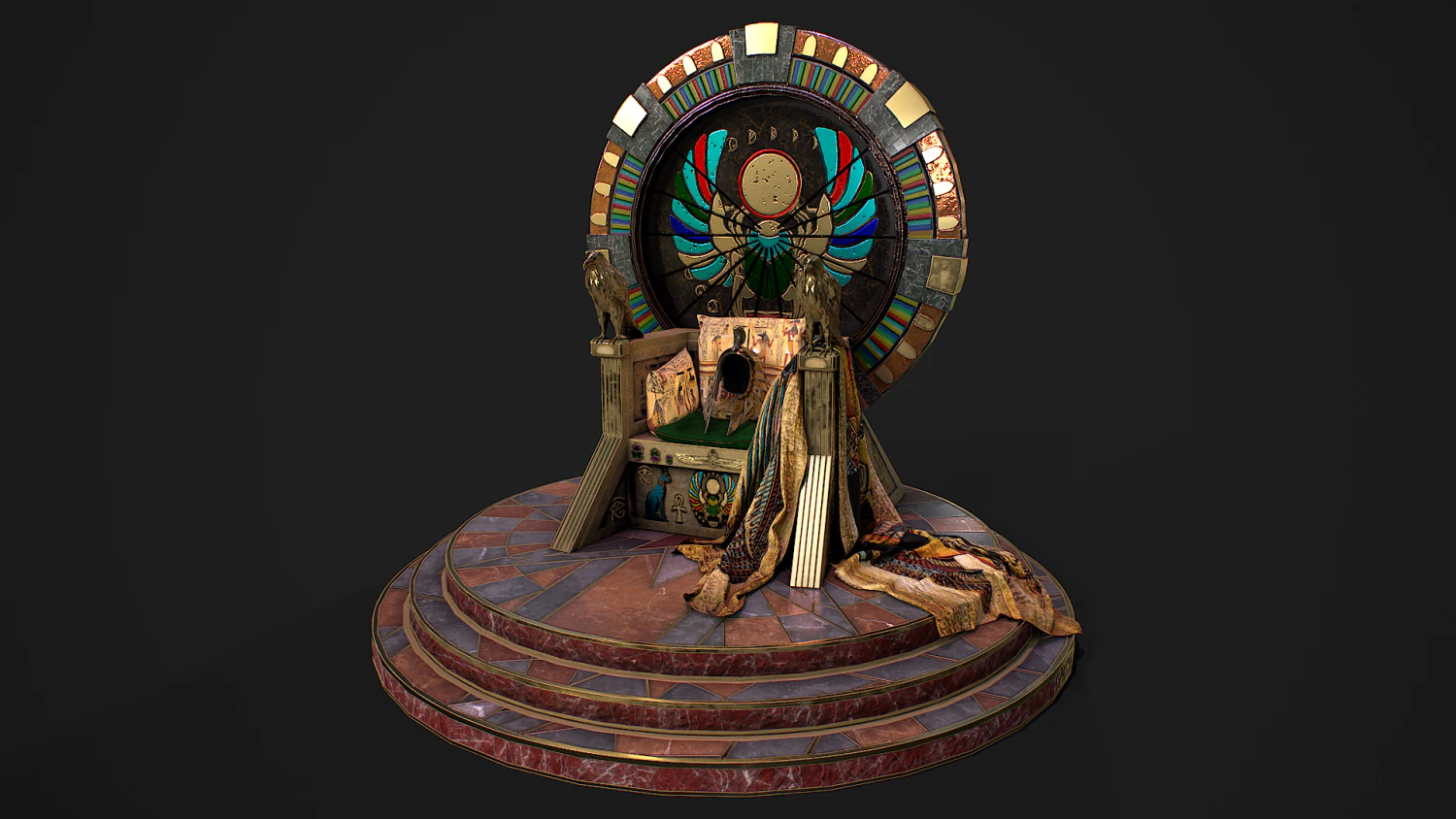 Egyptian throne with accessories 3D Model .c4d .max .obj .3ds .fbx .stl .blend 