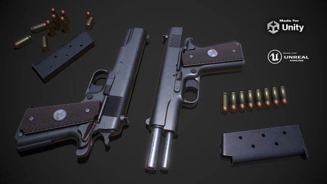 Army pistol 3D Model .c4d .max .obj .3ds .fbx .stl .blend 