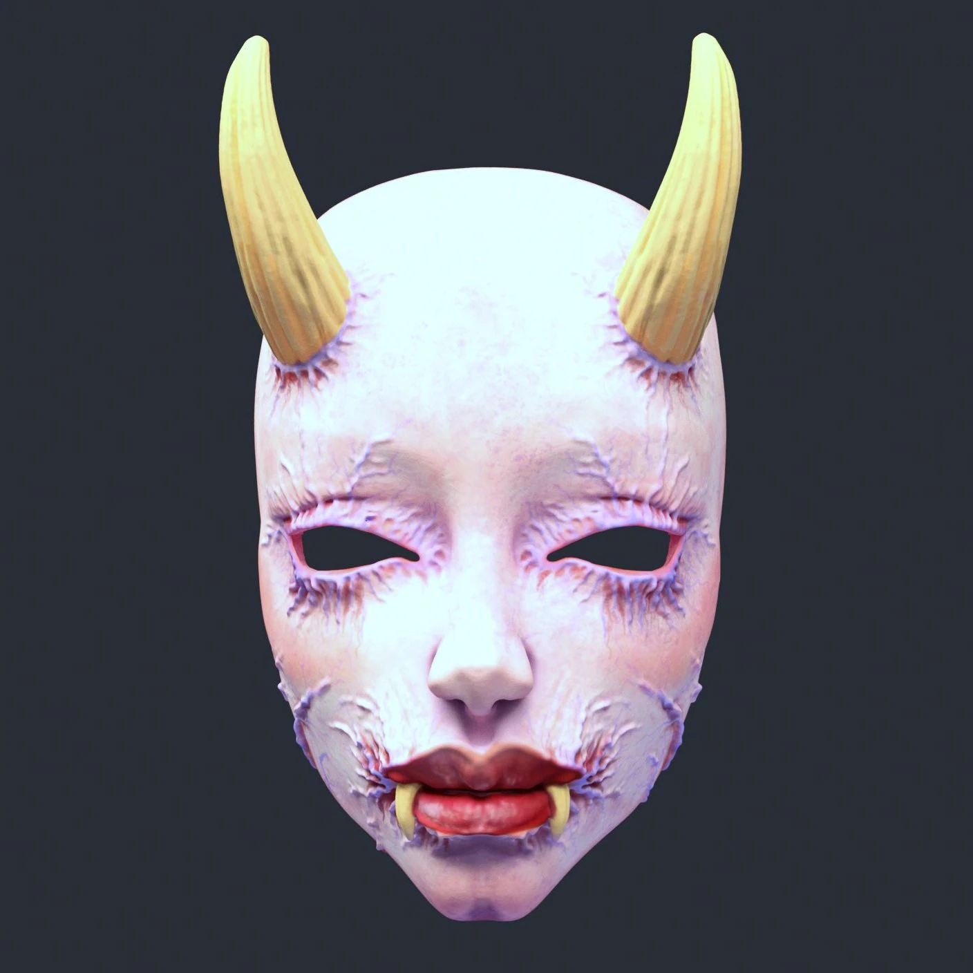 Japanese style horror female demon mask 3D Print Model .c4d .max .obj .3ds .fbx .stl .blend 