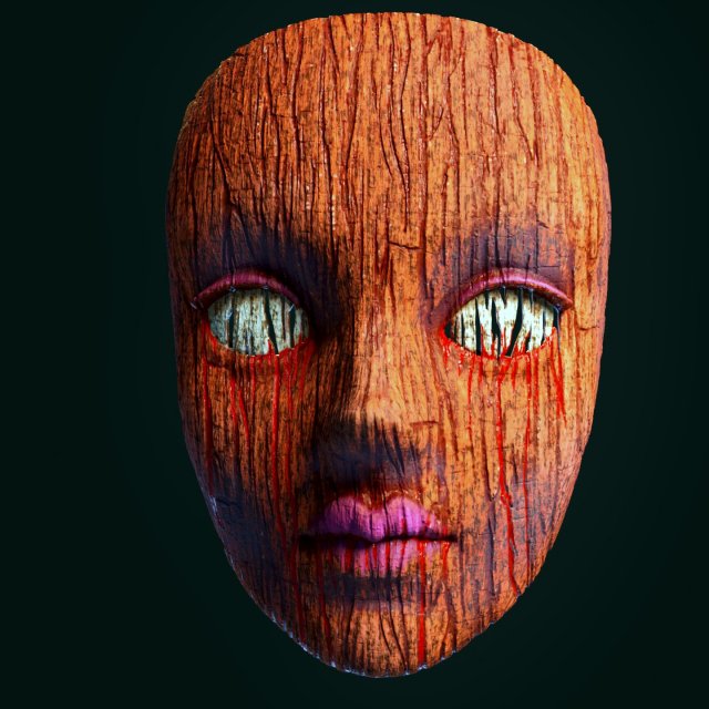 Doll mask wooden horror style 3D 打印模型 .c4d .max .obj .3ds .fbx .stl .blend 