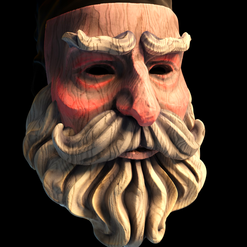 Maschera di Babbo Natale in stile legno Modello di stampa 3D .c4d .max .obj .3ds .fbx .stl .blend