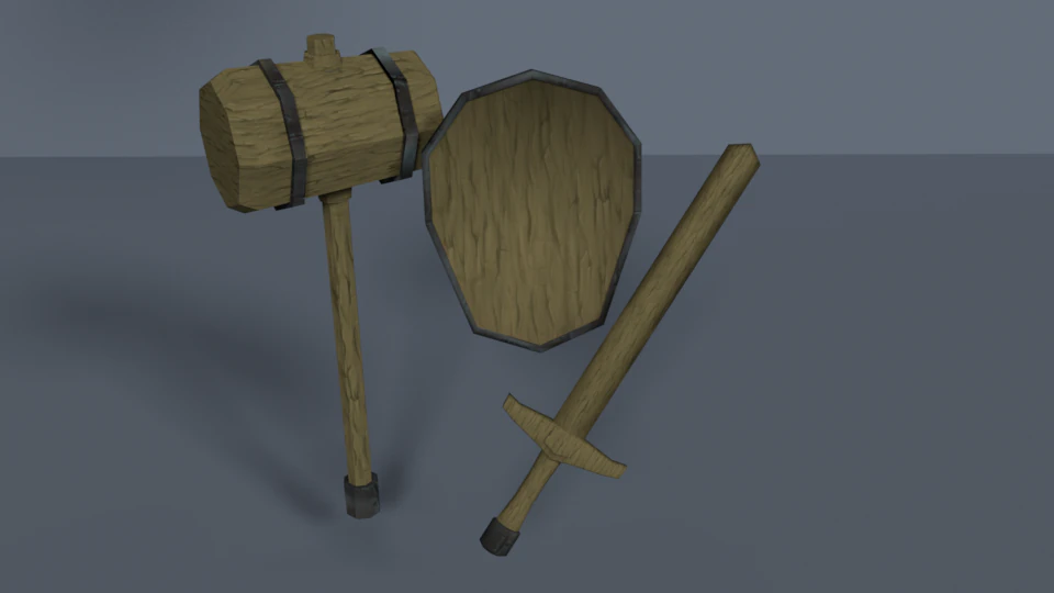 collection of fantasy melee and shield 3D Model .c4d .max .obj .3ds .fbx .stl .blend 