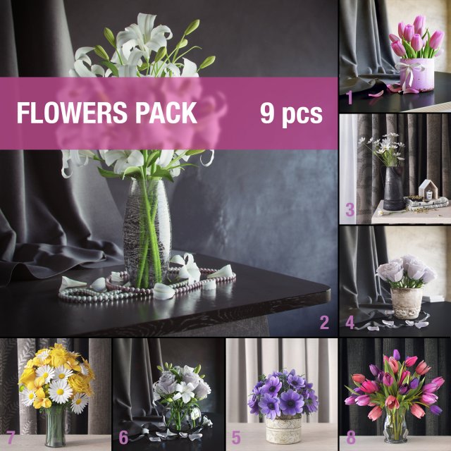 flowers pack 3D 모델 .c4d .max .obj .3ds .fbx .stl .blend 