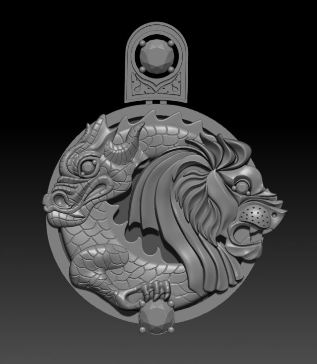 Download dancing of lion dragon pendant 3D Model