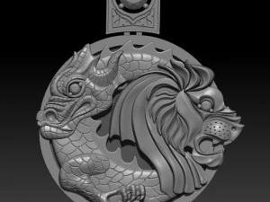 dancing of lion dragon pendant 3D Print Model